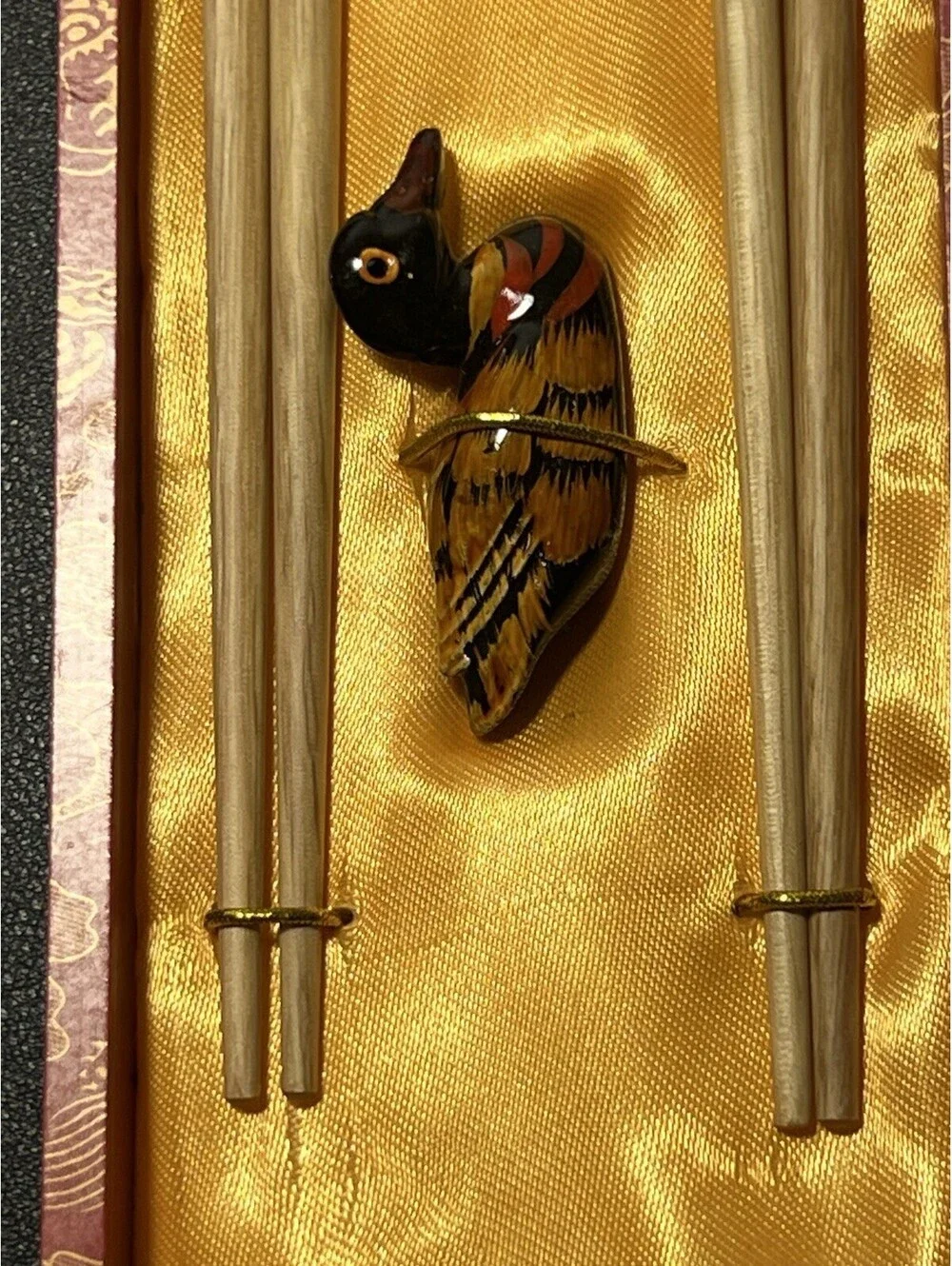 NIB Chinese 1990s Gift Set 2 Peking Opera Bamboo Chopsticks Duck Rests, 11x3.5